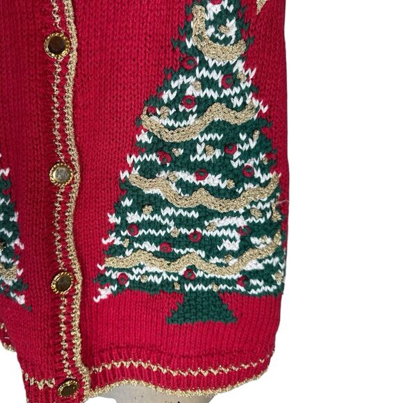 Hand Knit Christmas Tree Cardigan Sweater Vest - Picture 2 of 6